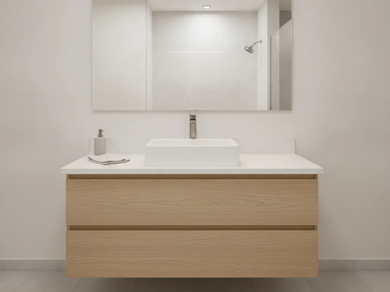 A newly installed bathroom vanity and sink with a clean, finished look