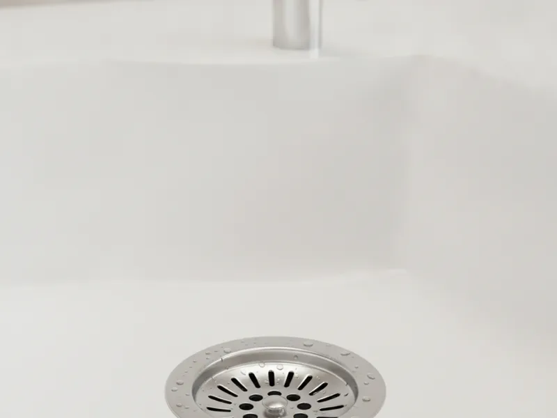 Clean, modern kitchen sink drain, spotless and shining