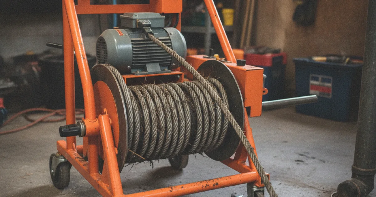 Drain auger rooter machine with cable partially extended