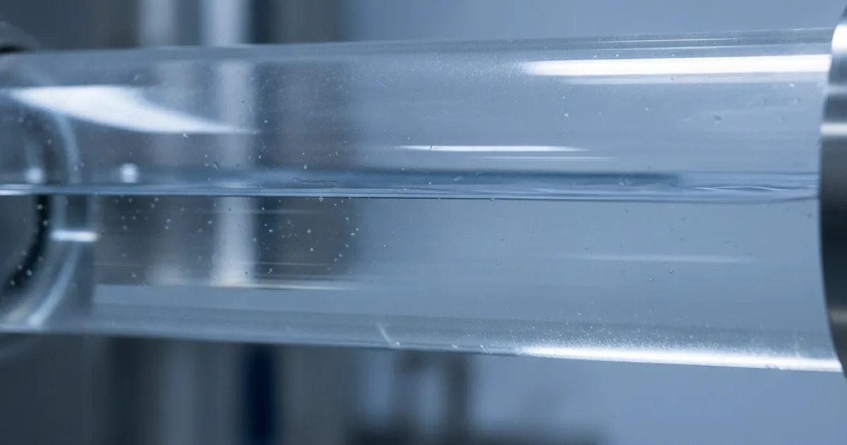Clean water flowing smoothly through a clear pipe