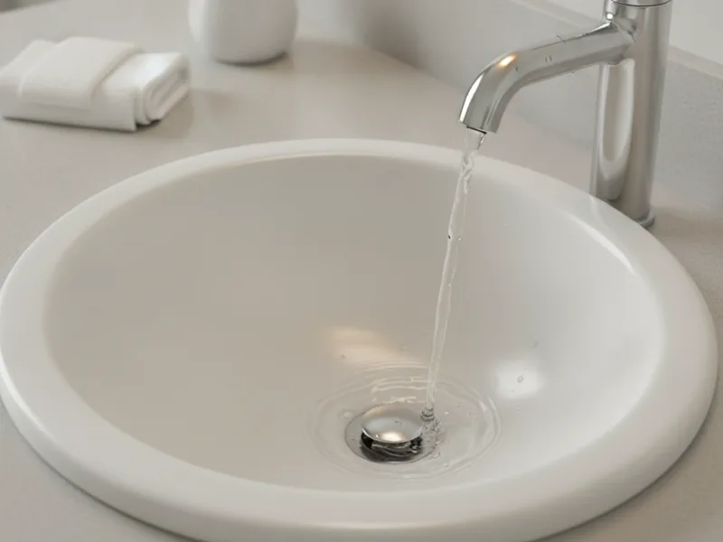 Bathroom sink with water draining smoothly and quickly