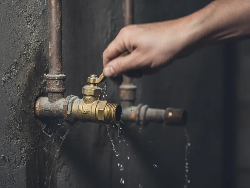 Close-up of a hand quickly turning a water shutoff valve
