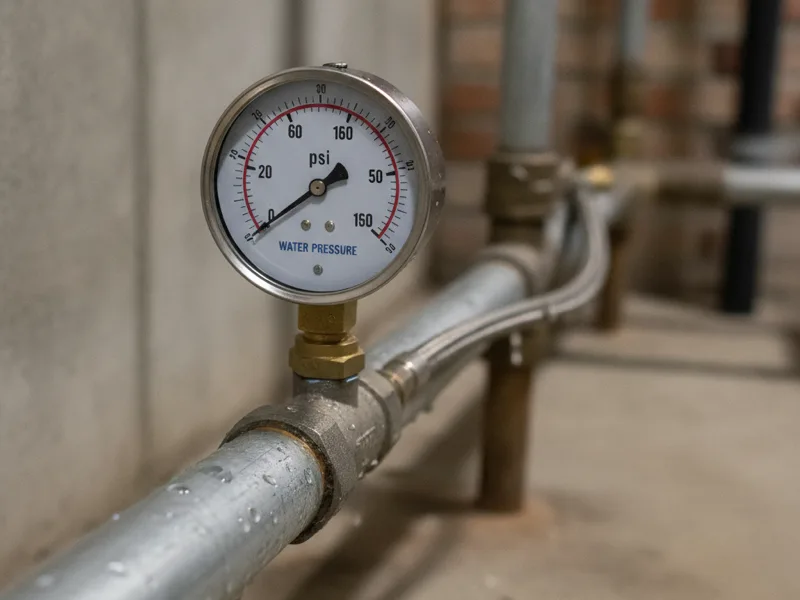 A pressure gauge attached to a water supply line