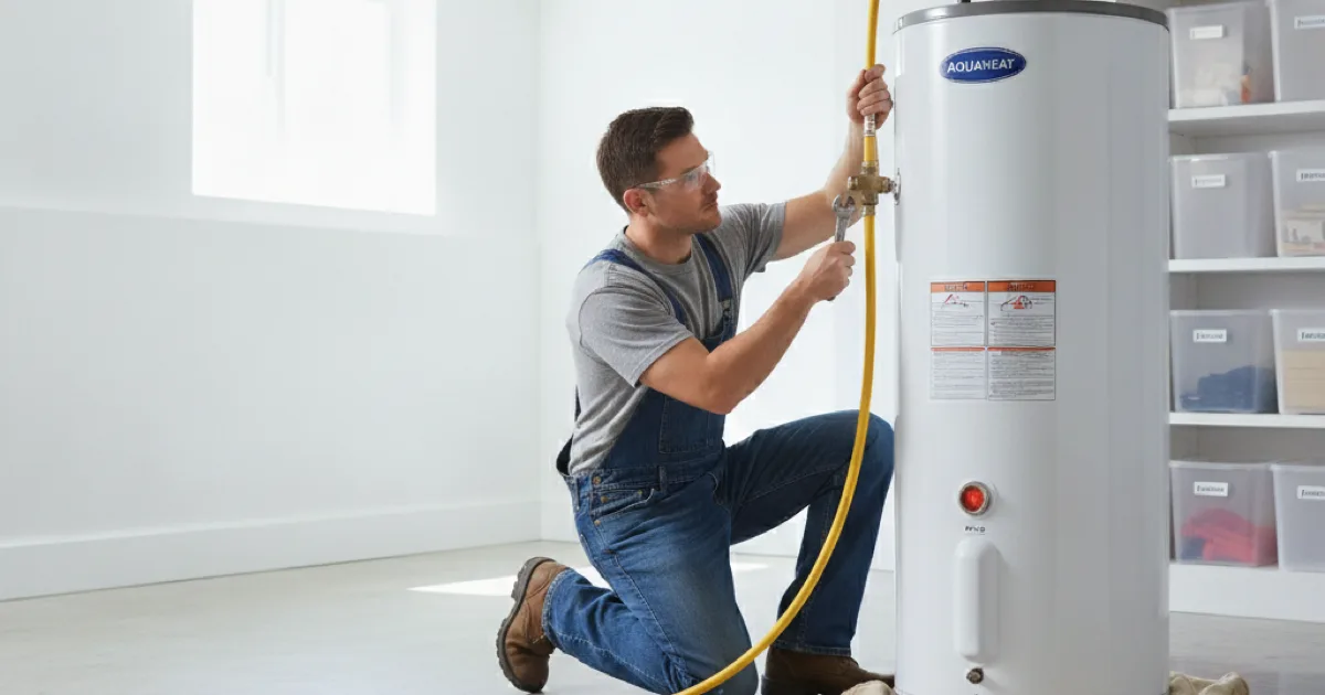 Dan's Drains plumber connecting a gas water heater in a Westchester County basement