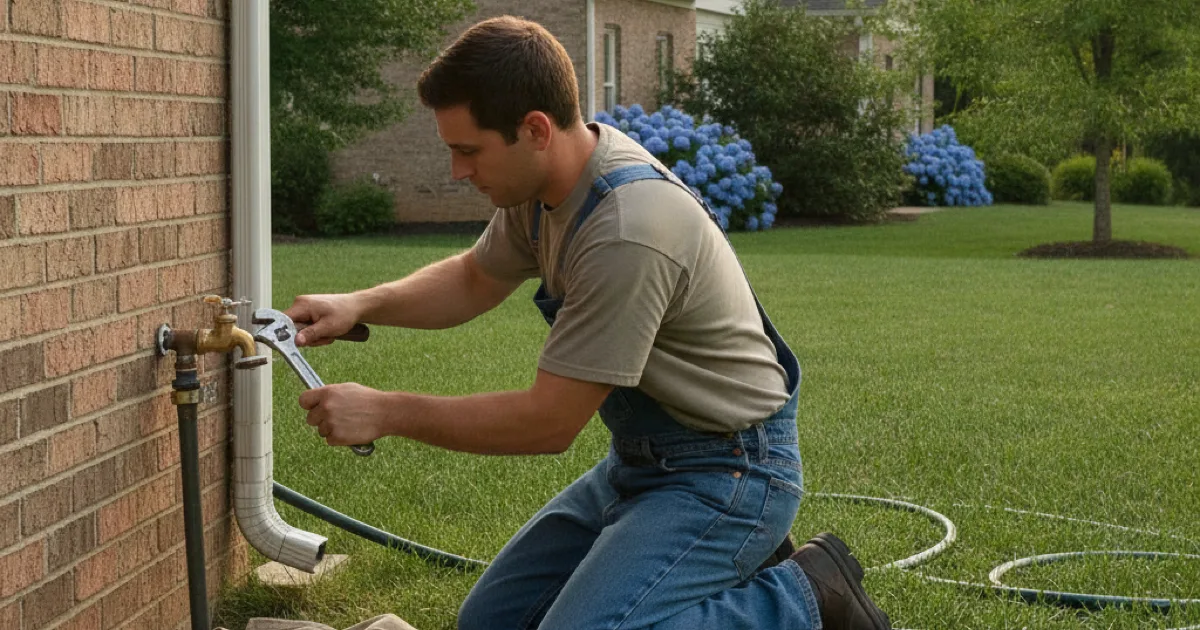 Dan's Drains plumber repairing an outdoor hose faucet on a Westchester County home