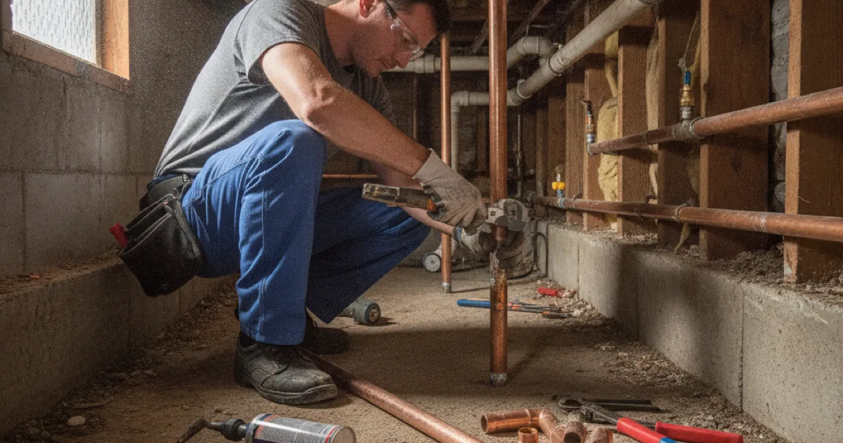 Dan's Drains plumber replacing a section of old pipe in a Westchester County home