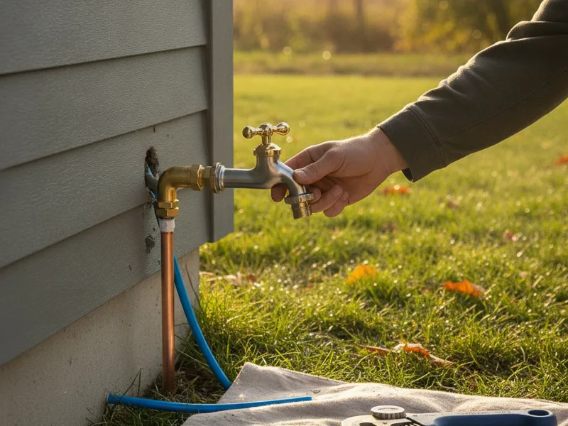 A frost-free outdoor faucet being installed