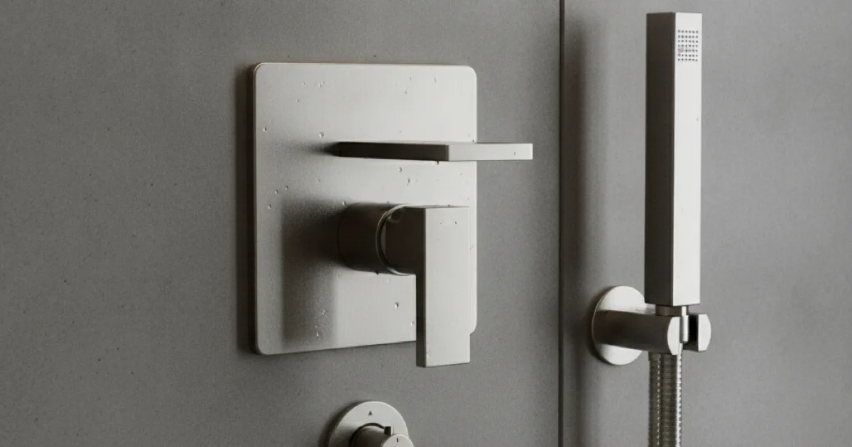 A modern shower valve and handle, clean finished installation