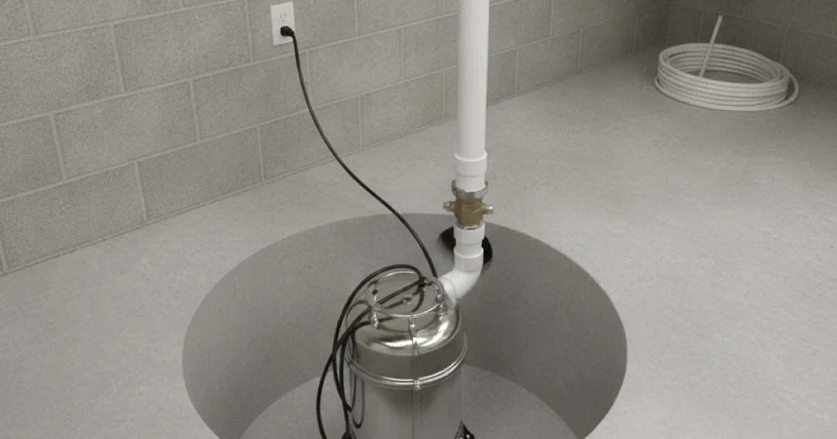A sump pump installed in a clean basement pit as part of a professional installation