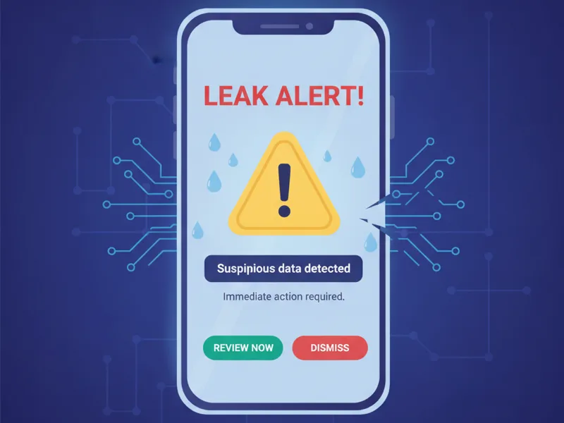 Illustration of a smartphone displaying a leak alert notification